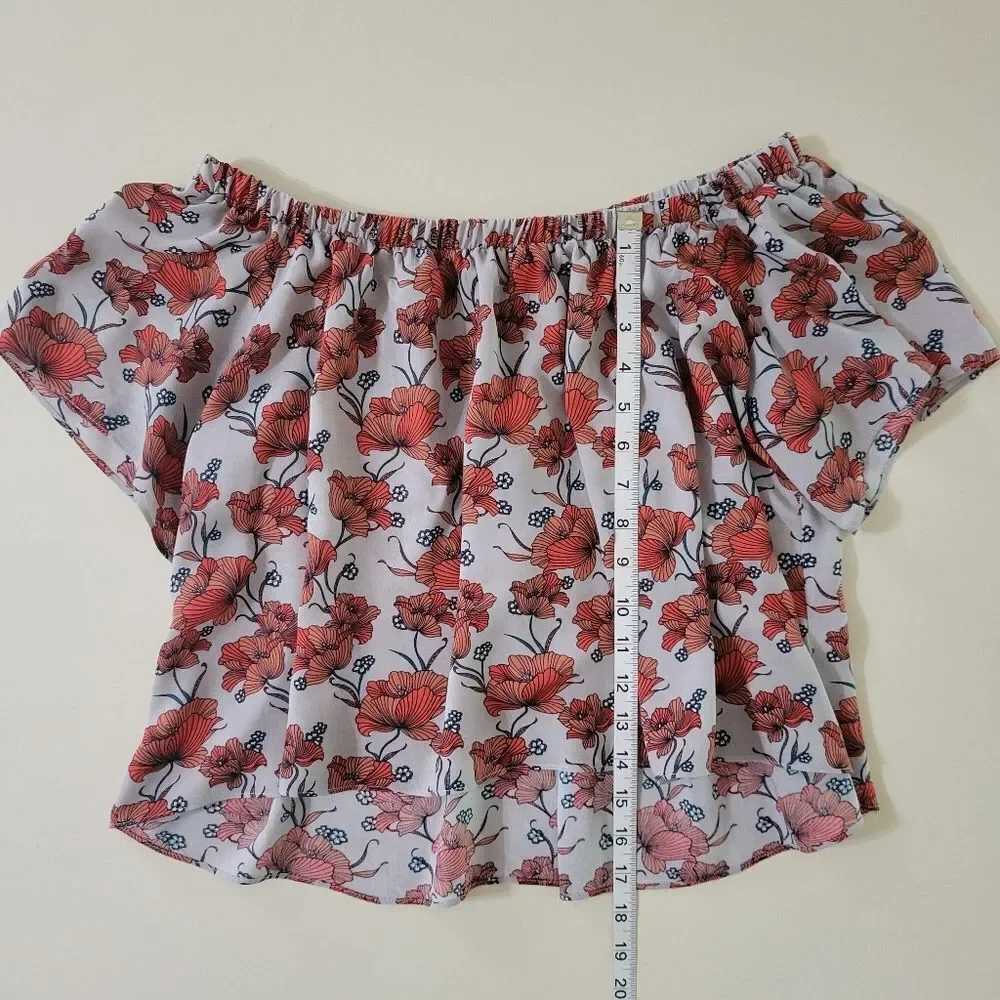 ASTR The Label Red Poppy Print Off Shoulder Crop Top Blouse - Picture 8 of 16